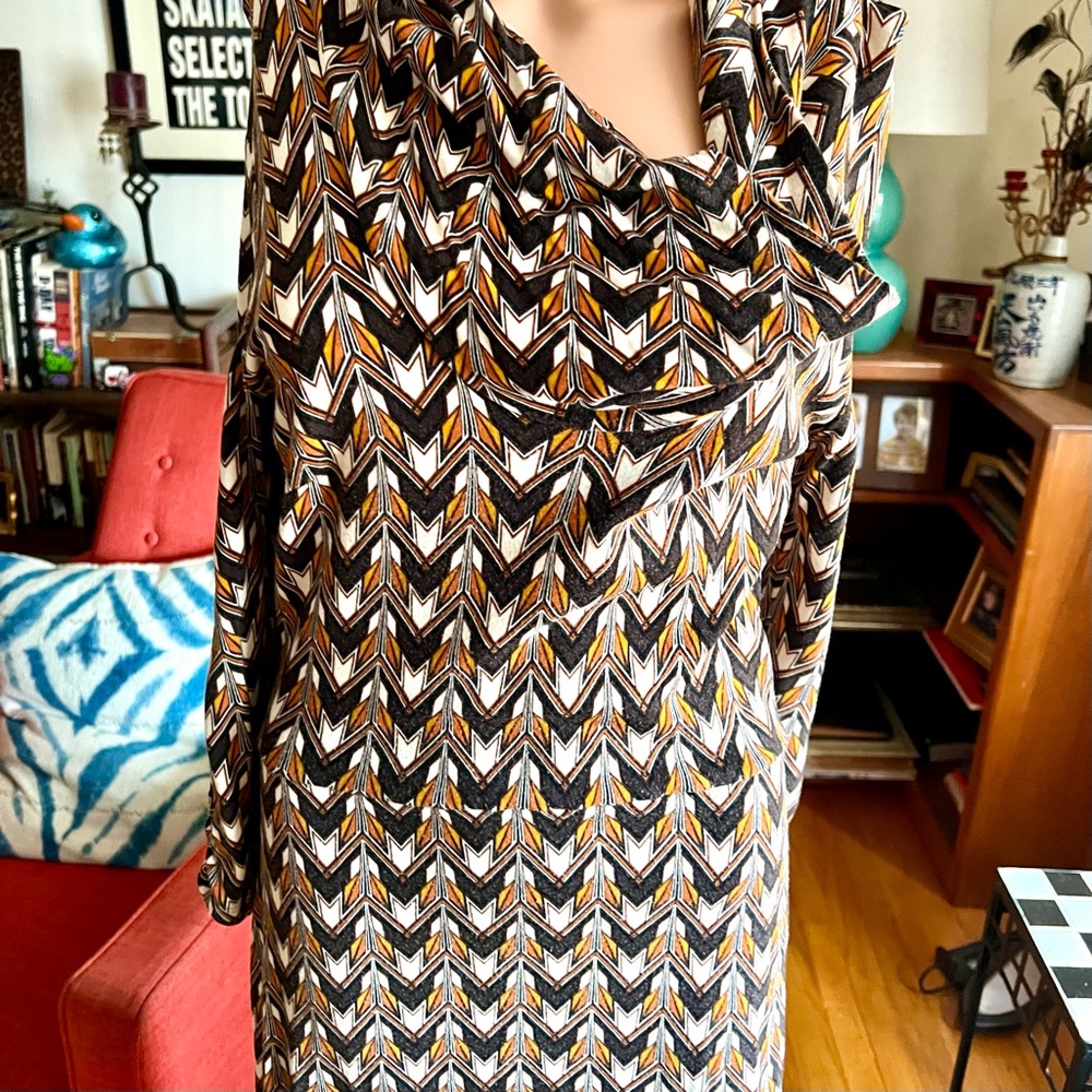 Vintage 90s LOFT Chevron Cowl Neck Dress - Picture 2 of 5